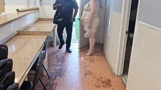 The service technician arrived to repair the laundry machines, but he thought servicing me was a better idea