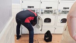 The service technician arrived to repair the laundry machines, but he thought servicing me was a better idea