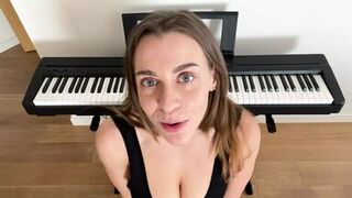 Brunette with big boobs sucking big dildo closeup - 1 image