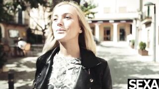 Hawt lesbian babes grab every other's large natural titties and moist wet cracks