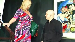 Lustful golden-haired mother i'd like to fuck works his cock with her large scones - 1 image