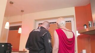 German MILF - Blonde with big boobs fucked in kitchen