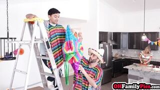 Horny and stepdaughter fucks her stepdad but MILF sucked big hard cock