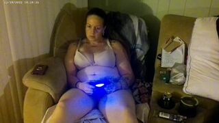 Busty Long Hair Brunette In Bra and Panties Playing PlayStation