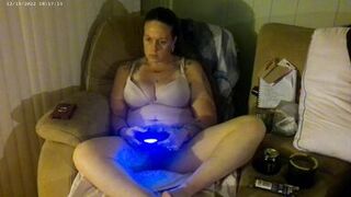 Busty Long Hair Brunette In Bra and Panties Playing PlayStation
