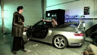 Two handsome mechanics fucking a girl with big boobs after