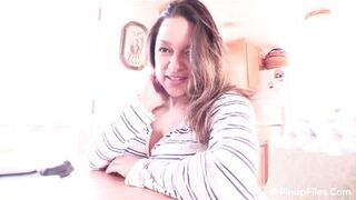 Big hooters Monica Mendez strips for social media