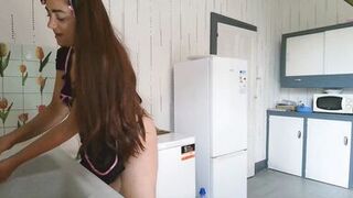 French in the kitchen she loves to bring in her big dick alone and show her big ass - 2 image