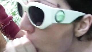 Busty brunette starts giving blowjob in the car being so eager to get home to get her ass stretched