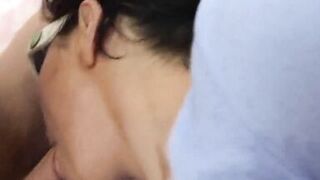 Busty brunette starts giving blowjob in the car being so eager to get home to get her ass stretched