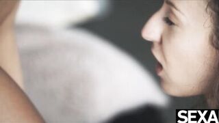 Horny lesbian fantasizes about her friend's big natural tits