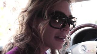 A stranded brunette model gets her hopes up when the lez milf with big tits offers help