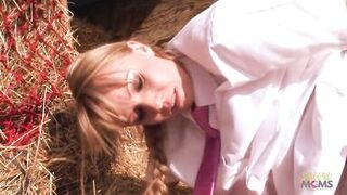 In the village the two blonde milfs use their big boobs to attract men for an outdoor pounding