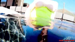 Red XXX fucks her pussy with a toy in the pool - 5 image