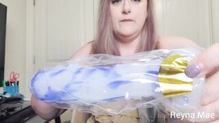 Huge Natural Titty MILF Reyna Mae Reviews The Spock Cock Silicone Dildo - 3 image