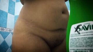 in the bathroom, watching my chubby girlfriend when she takes a shower - 3 image