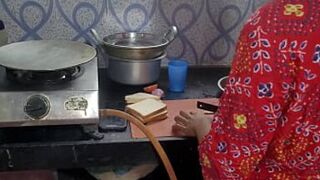 Seeing the maid cooking food in the kitchen, she did not like it, then started pelting it on the same.