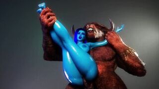 Monster Huge cock of this Minotaur perfectly stretches the pussy of this Blue skinned babe