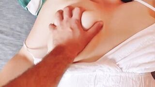 My big tits have an orgasm with Toy and my husband son