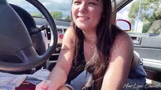 My Girlfriend Sucked My Cock in The Car & Swallowed Cum- MarLyn Chenel