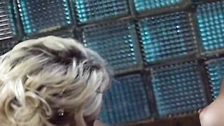 Two blonde lesbian milfs meet at the bar to masturbate