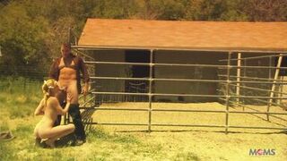 Attractive inexperienced blonde with small tits fucked by cowboys big hard dick