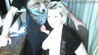 The old Fox squeezes the tits of his eternally inexperienced bitch, and she gratefully sucks his cock! ))