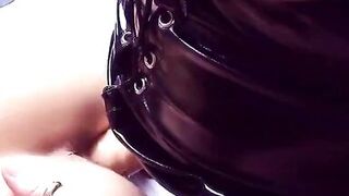 Brunette gets bent over and girl fucks her with massive strap-on