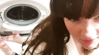 STEPMOM stuck in washing machine, fucked with beer bottle, fingered, fucked and finished in mouth.