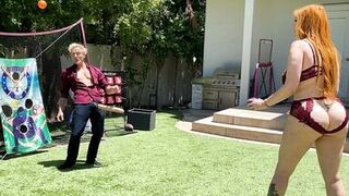 Big Ass Redhead Milf Plays Dick Ball With Step Son's Huge White Cock