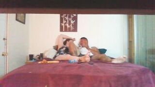 Sexy busty milf smoking while guy slides his hands up her skirt and plays with her pussy