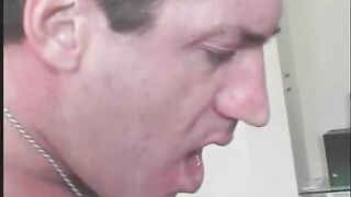 Randy busty blond whore getting anally fucked on the purple couch