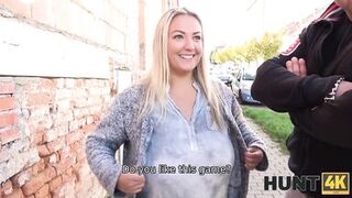 HUNT4K. Busty blonde gladly takes part in nice affair with hubby beside