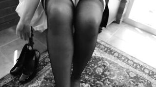 Dirty secretary strips and masturbates for her boss