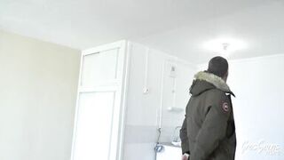 Busty afro honey gives away her pussy for a flat