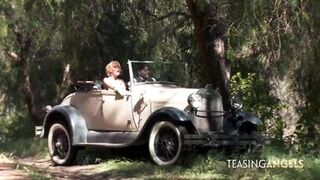 Two horny chicks fucking with a stranger in the nature