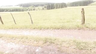 getting naked outside in public and masturbating with 2 dildo's