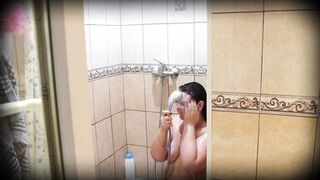 Mature BBW MILF in the shower. Peeping.