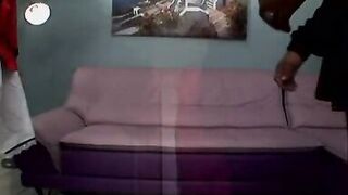 Amazing blonde busty girl in red is riding and sucking the gang hood