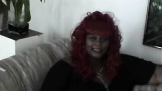 Cute ebony BBWs talk to the camera behind the scenes