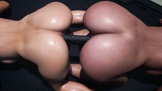 LESBIANS STRADDLING A DOUBLE SIDED DILDO | 3D Hentai