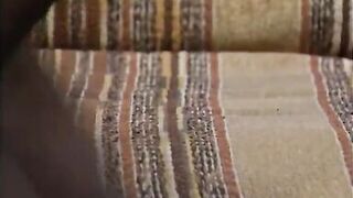 Black girl wet pussy deep throat a white guy on brown couch