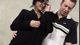 Busty MILF gives dude an expert footjob before they fuck