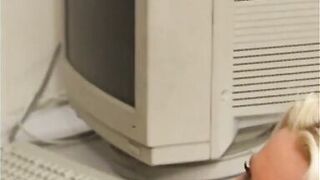 Blonde cheerleader in blue gets fucked at the office