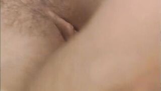 Brunet slut with massive tits rides a long white cock in her