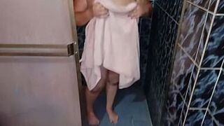 Spying on my STEPMOTHER while she's taking a bath when I come in she asks me to help her dry it ends up sucking my COCK - 1 image