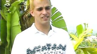 Blonde couple fuck on the patio