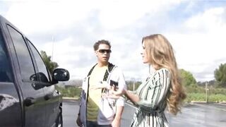 Hottie with huge bazookas sucks hunk's balls and cock