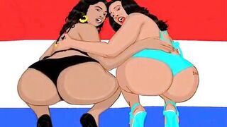 Big booty fucking threesome in the Bodega