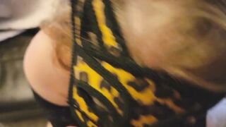 POV BIG TITTED MILF in a mask Licking & Sucking a Cock